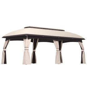 Outsunny 10' x 20' Patio Gazebo, Outdoor Gazebo Canopy Shelter with Netting & Curtains, Vented Roof for Garden, Beige