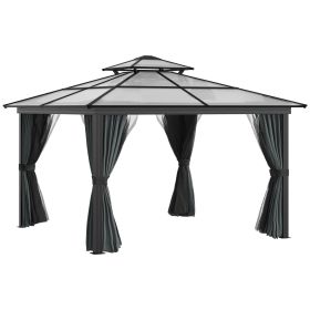 Outsunny 10x10 Aluminum Hardtop Gazebo Outdoor Shelter with Polycarbonate Canopy Curtains Netting Black