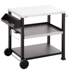 Outsunny Grill Cart Table Outdoor, 3-Shelf Stainless Steel, Pizza Oven Stand, Black with BBQ Wheels & Side Handle