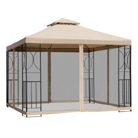 Outsunny 10' x 10' Patio Gazebowith Shelves, Outdoor Canopy with Netting, Weather-Resistant Roof & Storage Trays