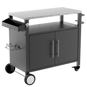 Two Doors Outdoor Grill Cart with Patio Furniture, Outdoor Grill Table with Storage