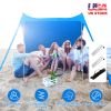 9.8x9.8FT Foldable Beach Canopy Tent Collapsible Shade Sail Sun Protection Windproof Shelter 4 Sandbag 2 Pole Portable Storage Bag Rectangle Blue