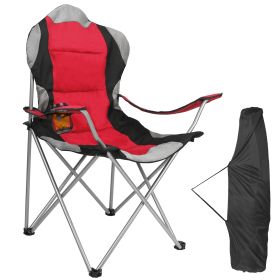 Foldable Camping Chair Heavy Duty Steel Lawn Chair Padded Seat Arm Back Beach Chair 330LBS Max Load with Cup Holder Carry Bag (Option: CampingChair Red)