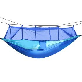 600lbs Load 2 Persons Hammock w/Mosquito Net Outdoor Hiking Camping Hommock Portable Nylon Swing Hanging Bed w/ Strap Hook Carry Bag (Option: MosquitoNetHammock BLU)