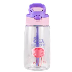 16.2Oz Leak-proof Kids Water Bottle with Straw Push Button Sport Water Bottle for Kids Crab Ship Jellyfish Rocket (Option: WaterBottle Jellyfish)