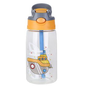 16.2Oz Leak-proof Kids Water Bottle with Straw Push Button Sport Water Bottle for Kids Crab Ship Jellyfish Rocket (Option: WaterBottle Ship)