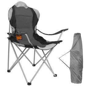 Foldable Camping Chair Heavy Duty Steel Lawn Chair Padded Seat Arm Back Beach Chair 330LBS Max Load with Cup Holder Carry Bag (Option: CampingChair Grey)
