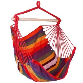 Hammock Hanging Chair Canvas Porch Patio Swing Seat Portable Camping Rope Seat Wooden Stick Hammock Chair with 2 Pillows 265LBS Load-bearing (Option: HangHammockChair Red)